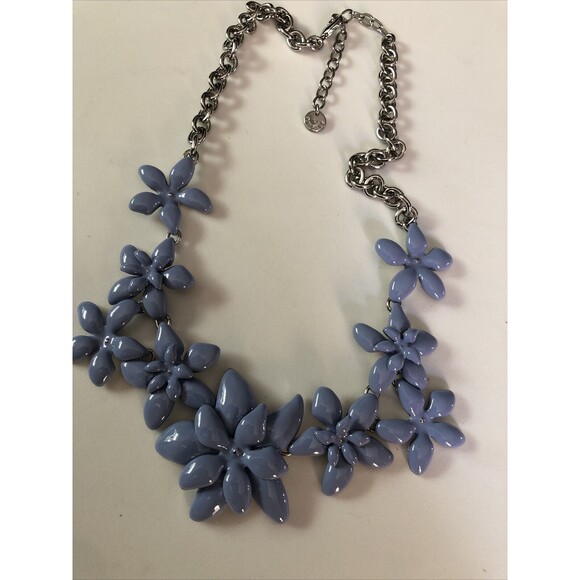 Talbots Statement Necklace Blue Enamel Flowers Silver Tone 20” - Picture 3 of 3